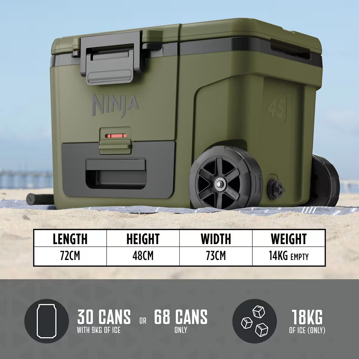 Ninja FrostVault 45QT/42L Wheeled Cooler with Dry Zone ¨C Olive FB245EUUKDBGN
