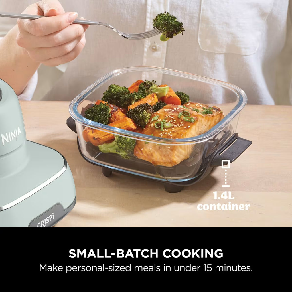Ninja CRISPi 4-in-1 Portable Glass Air Fryer - Sage & extra TempWare Glass Container Bundle