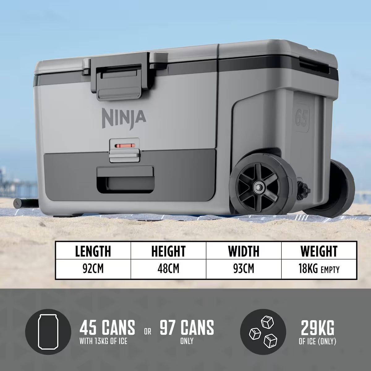 Ninja FrostVault 65QT/61L Wheeled Cooler with Dry Zone, Slate Grey FB265EUUKGY