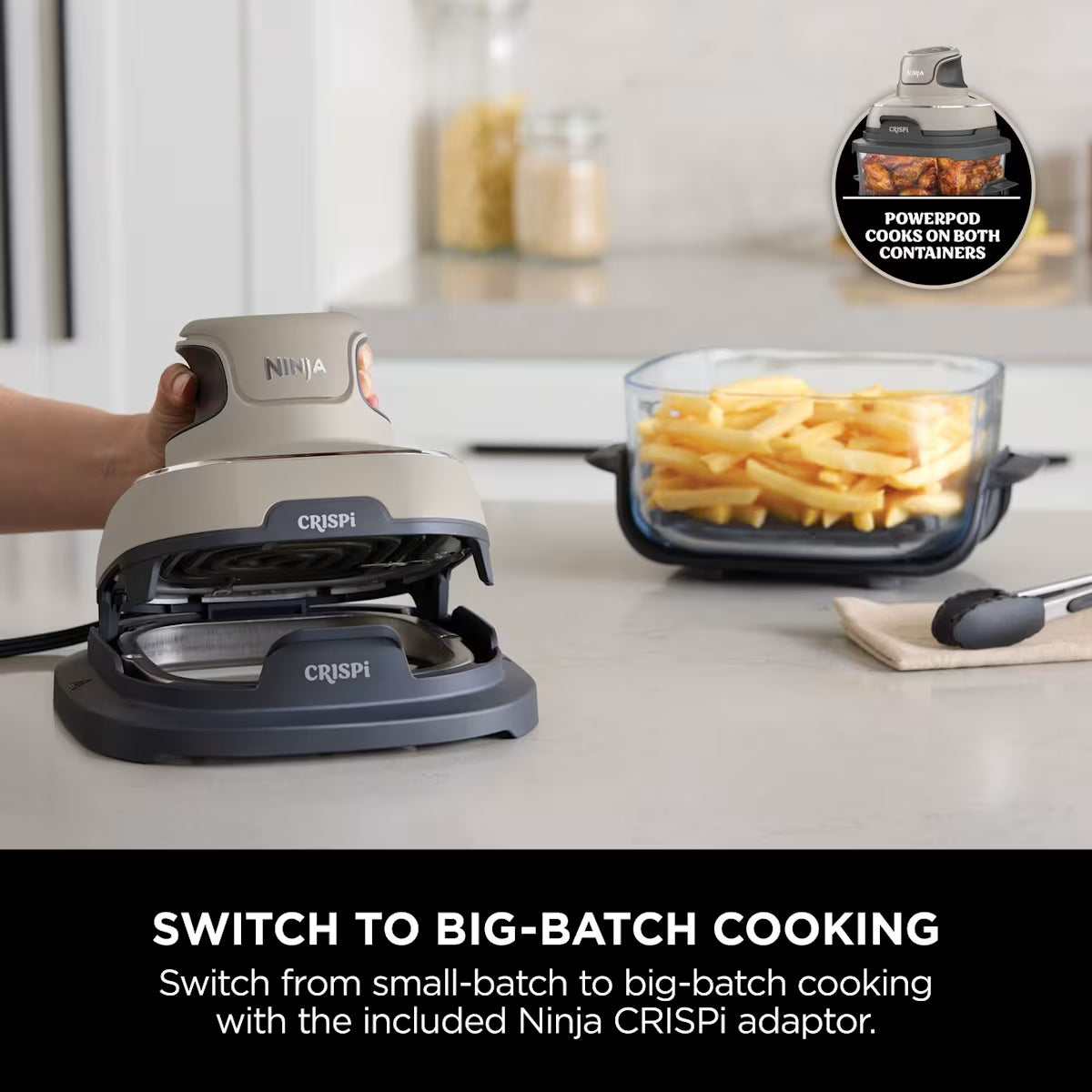 Ninja CRISPi 4-in-1 Portable Glass Air Fryer - Stone & extra TempWare Glass Container Bundle