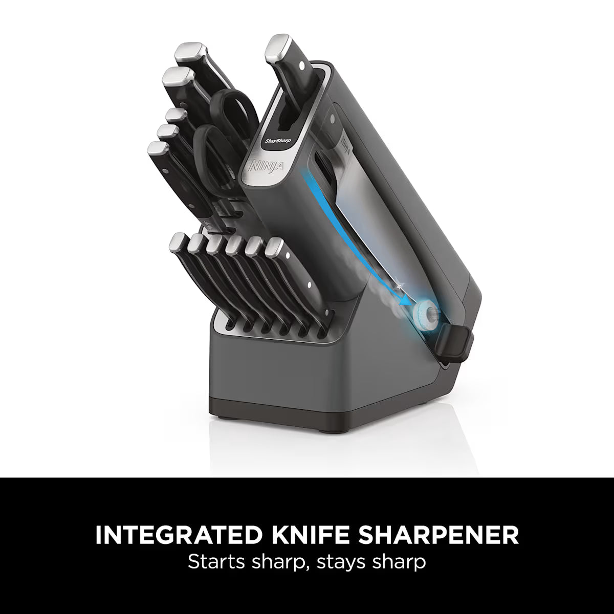 Refurbished Ninja Foodi StaySharp Knife Block, 14-Piece Set [K32014UKDBREF] | Excellent Condition
