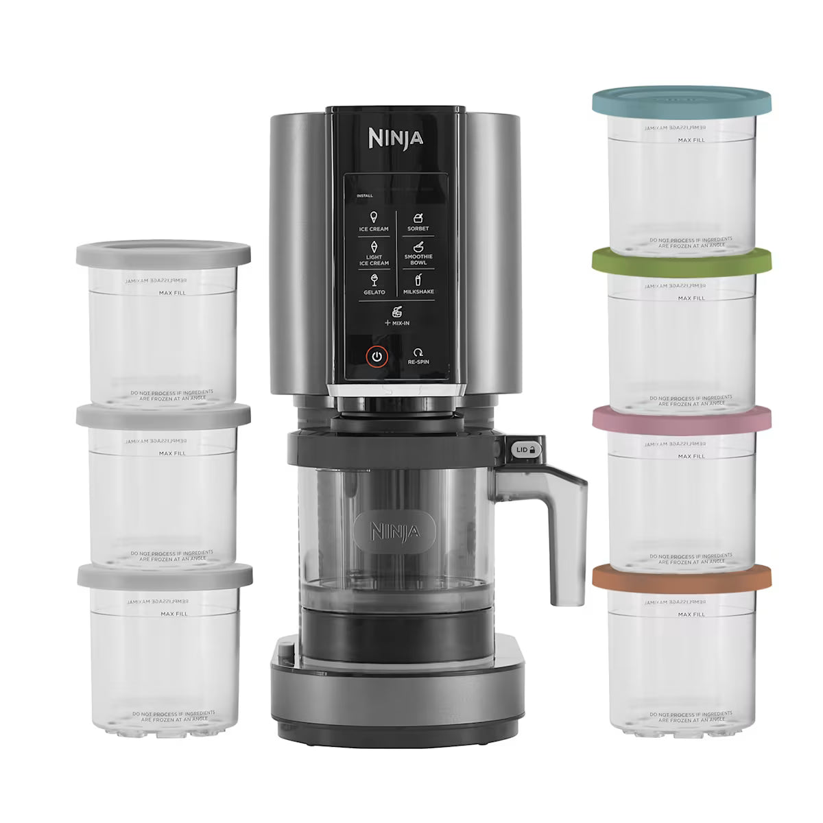 Ninja?CREAMi Ice Cream & Frozen Dessert Maker (7 Tub Multi-Coloured Lid Bundle)